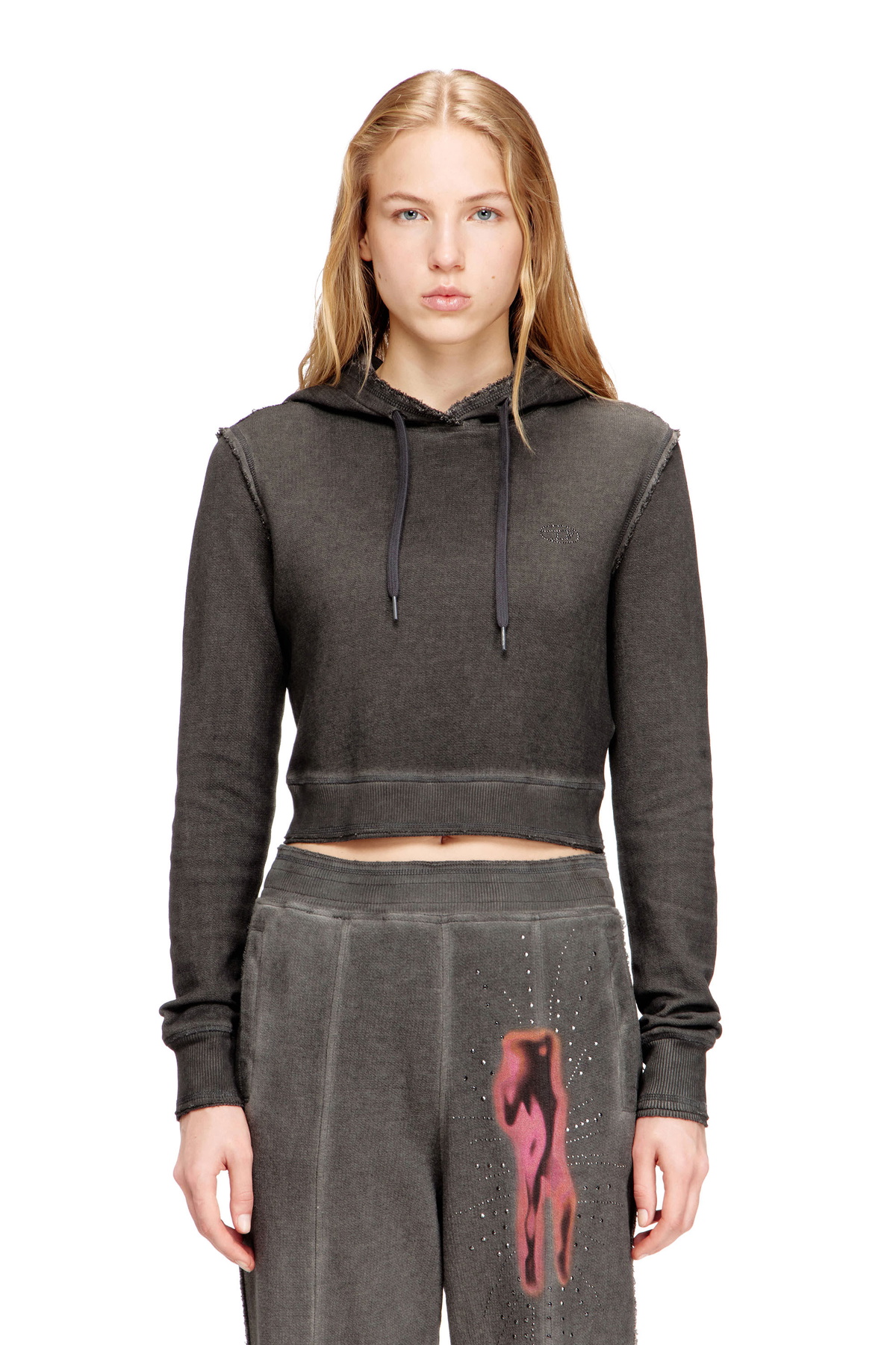 Diesel Hoodie with rhinestone detailing on the back - Sweaters Womens in Grey