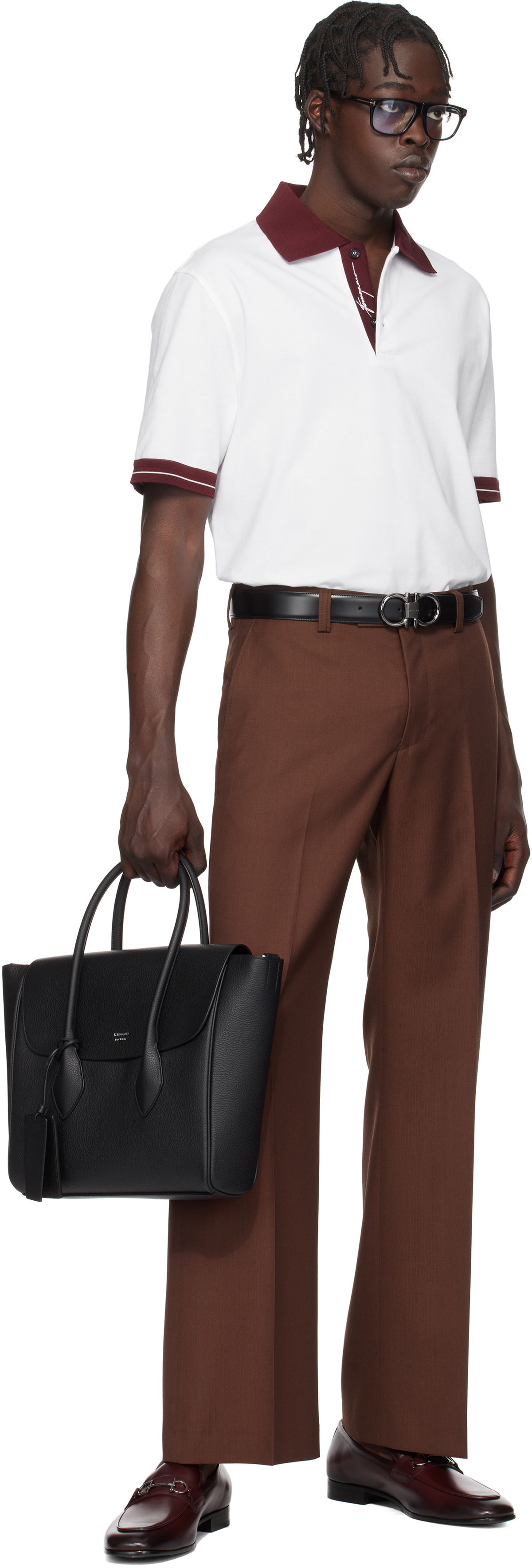 Ferragamo White Color Block Polo