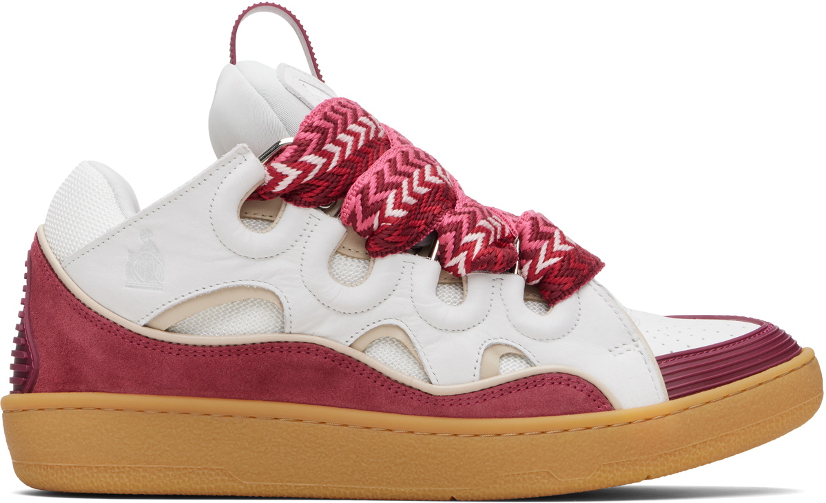 Lanvin Off-White & Pink Curb Leather Sneakers Lanvin
