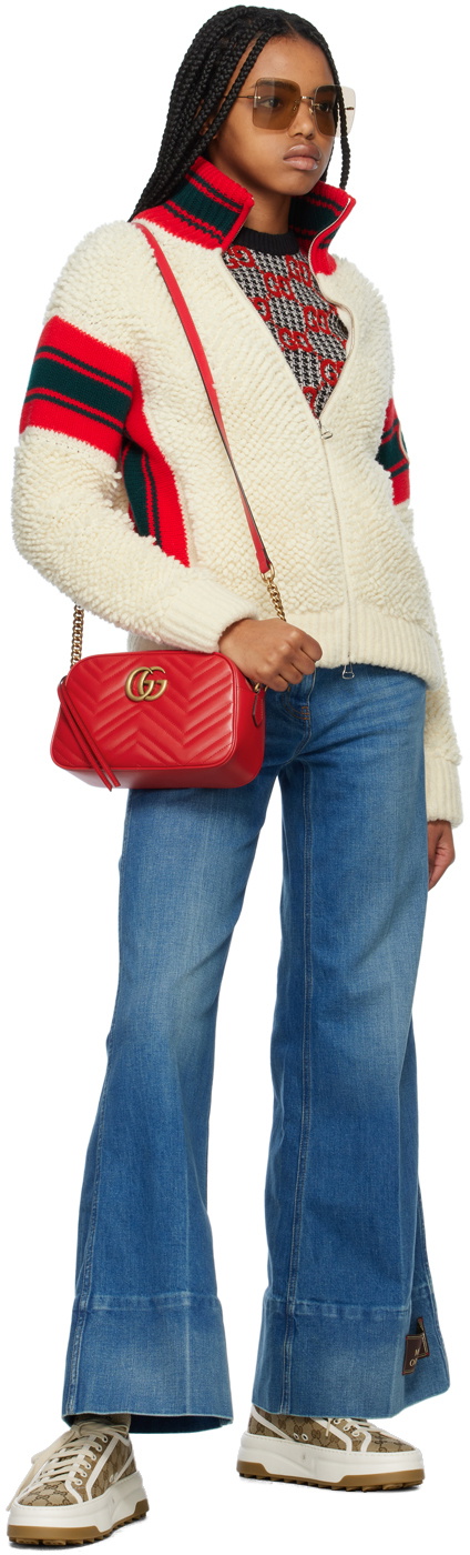 POPPY BRIGHT RED LEATHER GG MARMONT SMALL SHOULDER BAG