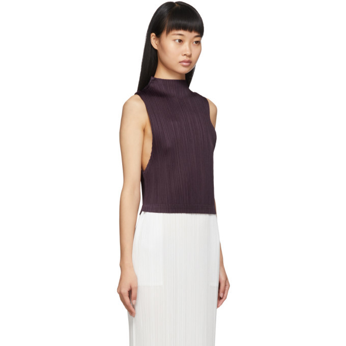 Pleats Please Issey Miyake Purple Pleated Cropped Tank Pleats