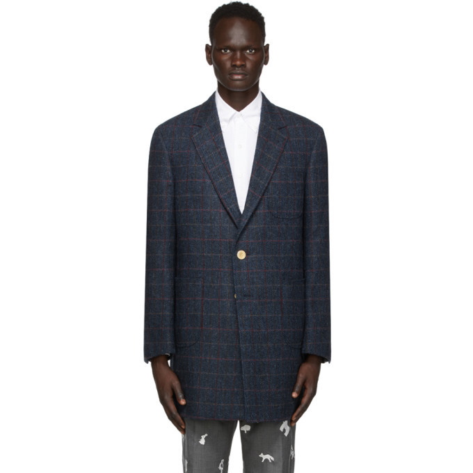 Photo: Thom Browne Navy Tweed Harris Chesterfield Sack Coat