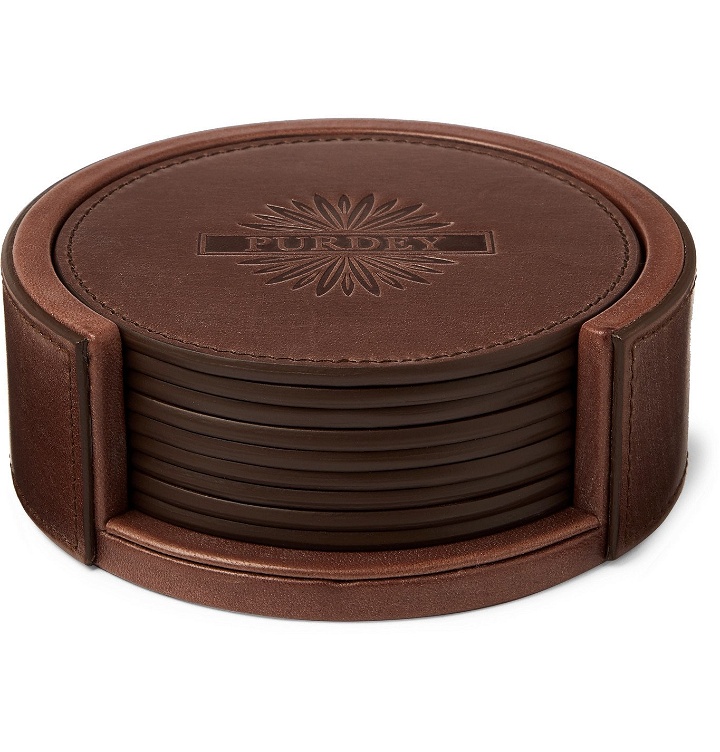 Photo: Purdey - Set of 9 Leather Coasters - Brown