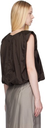AMOMENTO Brown Nylon Volume Shirring Top