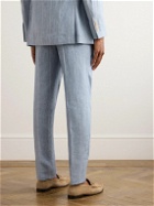 Brunello Cucinelli - Striped Linen Suit Trousers - Blue