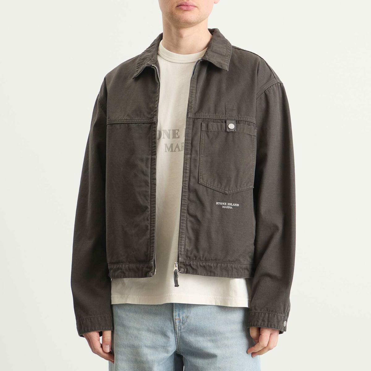 Stone Island Men's Marina Batavia-TC Zip Jacket in Lead Grey Stone
