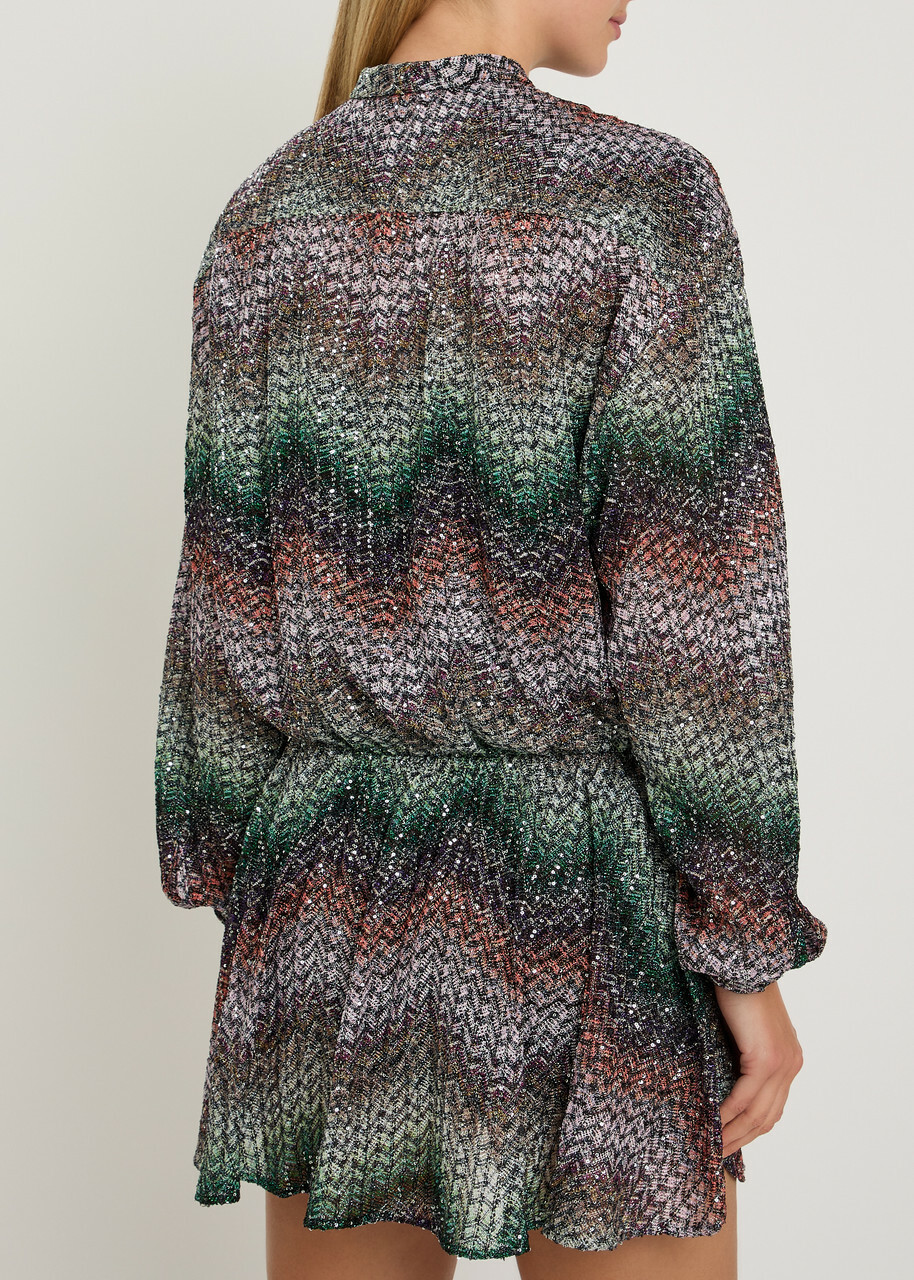 Missoni Chevron Sequin-embellished Metallic-knit Mini Dress Multicoloured