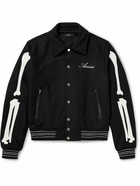 AMIRI - Slim-Fit Appliquéd Logo-Embroidered Wool-Blend Drill Varsity Jacket - Black