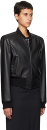 Olēnich Black Zip Faux-Leather Bomber Jacket