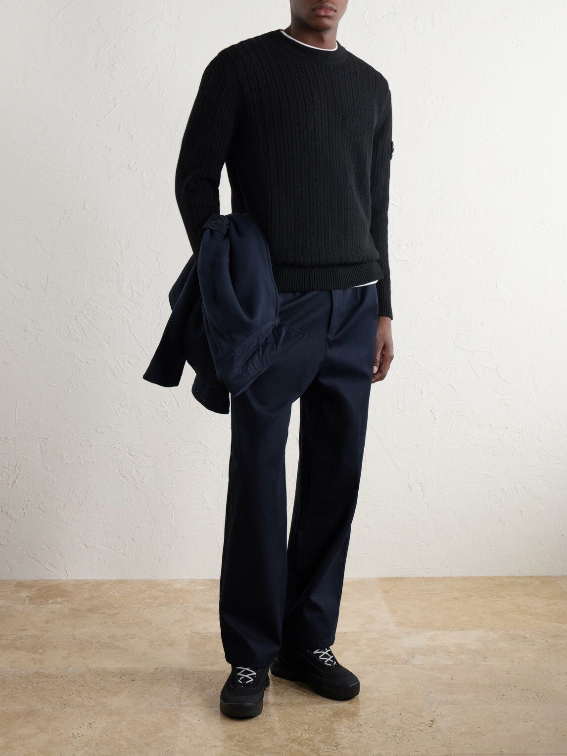 Stone Island - GHOST Ribbed Wool and Cashmere-Blend Sweater - Black