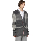 Thom Browne Grey Plaid 4-Bar Oversized V-Neck Cardigan