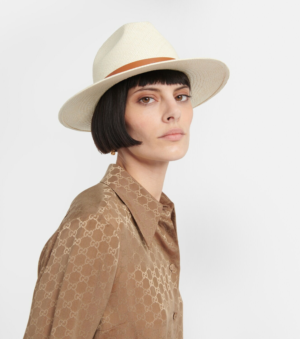 Gucci Leather trimmed Panama Hat Gucci