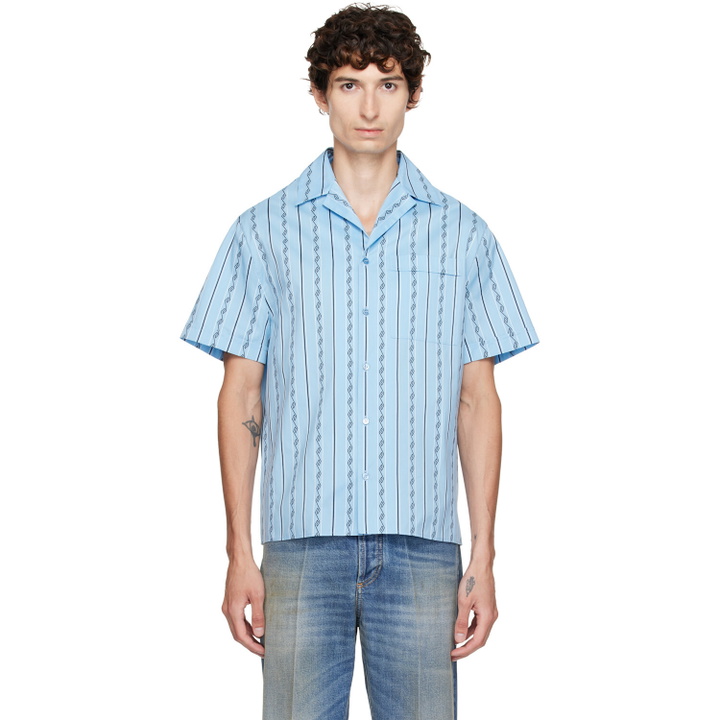 Photo: Versace Blue Jacquard Cotton-Silk Regular Shirt