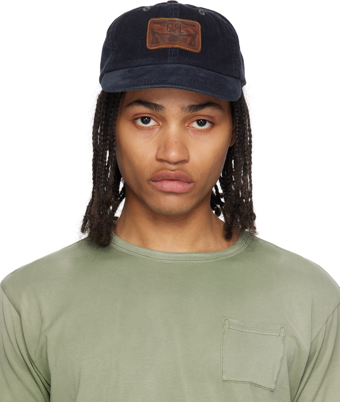Photo: RRL Navy Leather-Patch Corduroy Trucker Cap