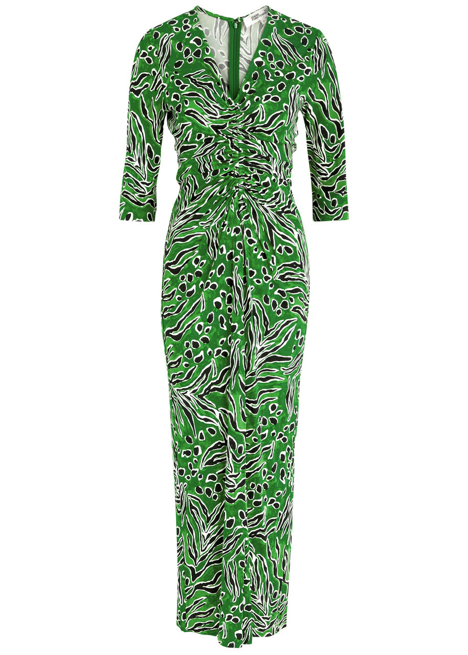 Diane Von Furstenberg Alba Printed Jersey Maxi Dress Green Diane von  Furstenberg