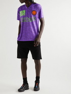 GOOD MORNING TAPES - Appliquéd Printed Mesh-Trimmed Recycled-Jersey T-Shirt - Purple