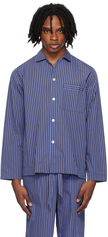 Photo: Tekla Blue & Brown Long Sleeve Pyjama Shirt