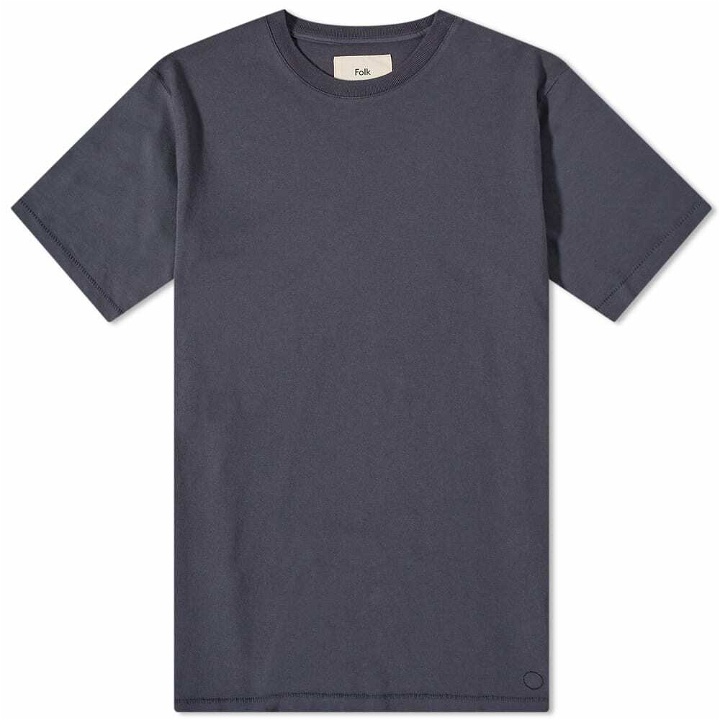 Photo: Folk Men's Contrast Sleeve T-Shirt in Blue Slate