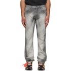 Off-White Gray Diagonal Embroidered Twist Stack Jeans