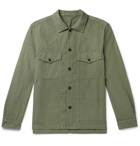 Mr P. - Garment-Dyed Herringbone Cotton and Linen-Blend Overshirt - Green