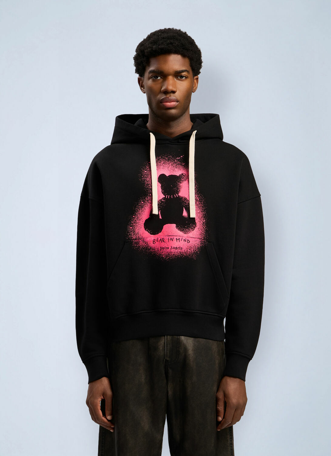 Palm Angels Spray Bear Loose Hooded Sweatshirt