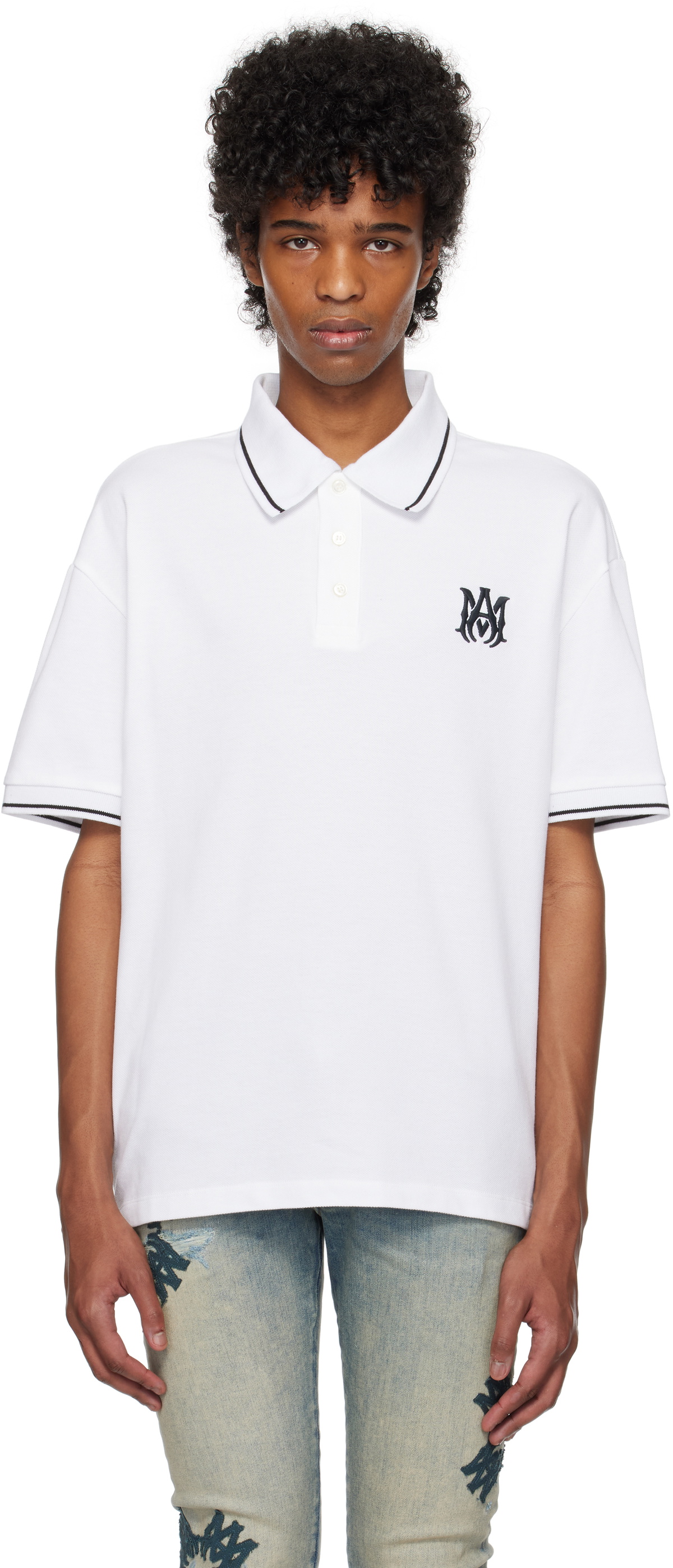 【新品未使用】AMIRI Coreコレクション ホワイト MA ロゴ ポロシャツ AMIRI White MA Core Logo Polo Amiri