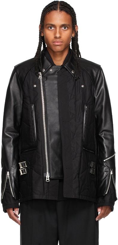 Photo: Sacai Black Leather Blouson Jacket