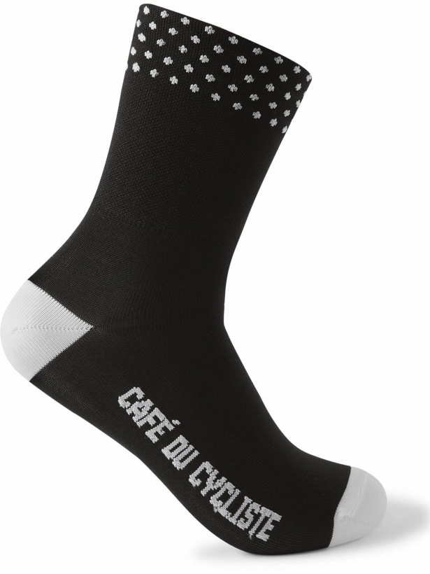Photo: Café du Cycliste - Logo-Embroidered Polka-Dot Jersey Socks - Black