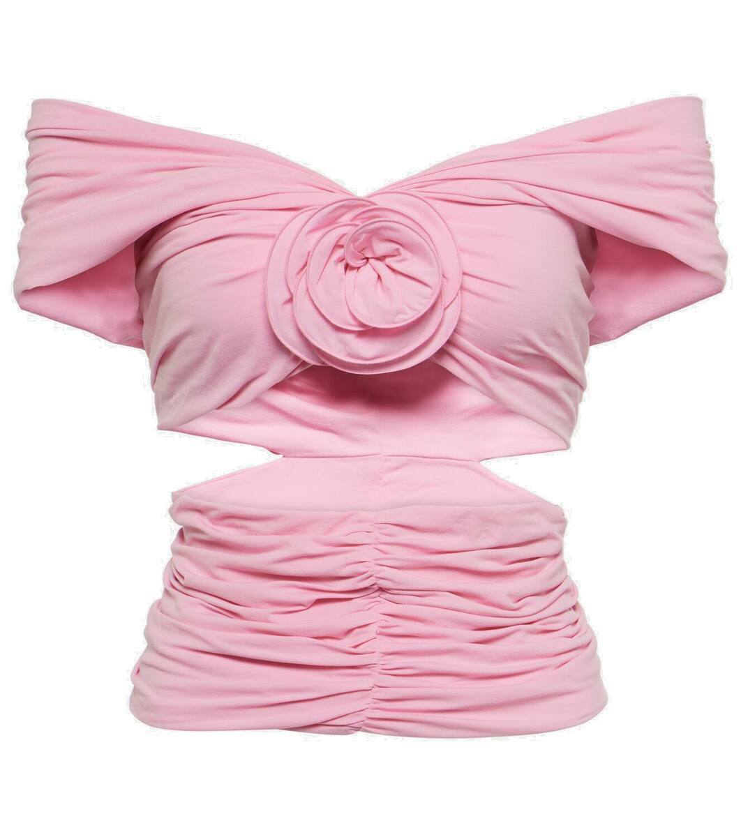 Magda Butrym Floral-appliqué ruched off-shoulder top Magda