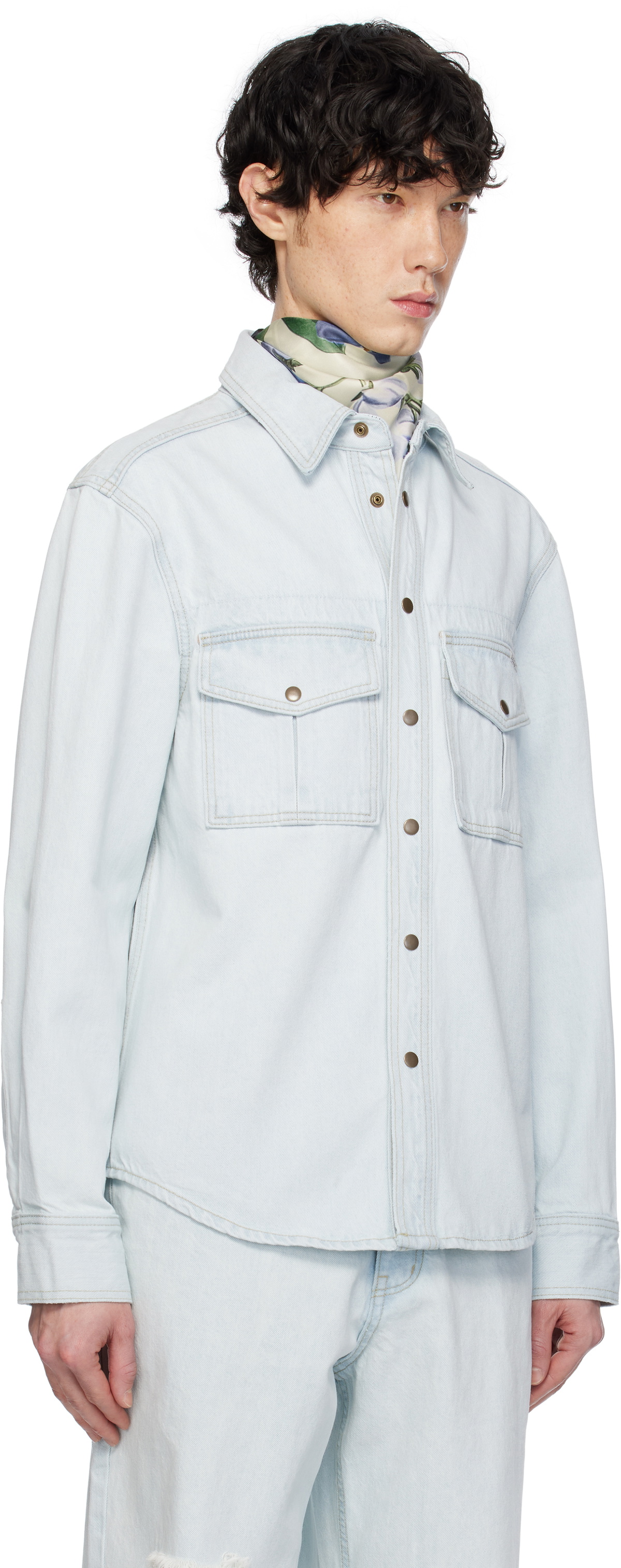 AFTER PRAY Blue Safari Pocket Denim Jacket