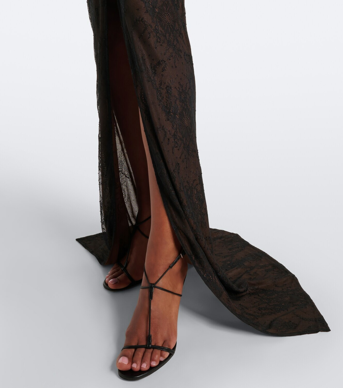 De La Vali Omero ruched lace maxi dress