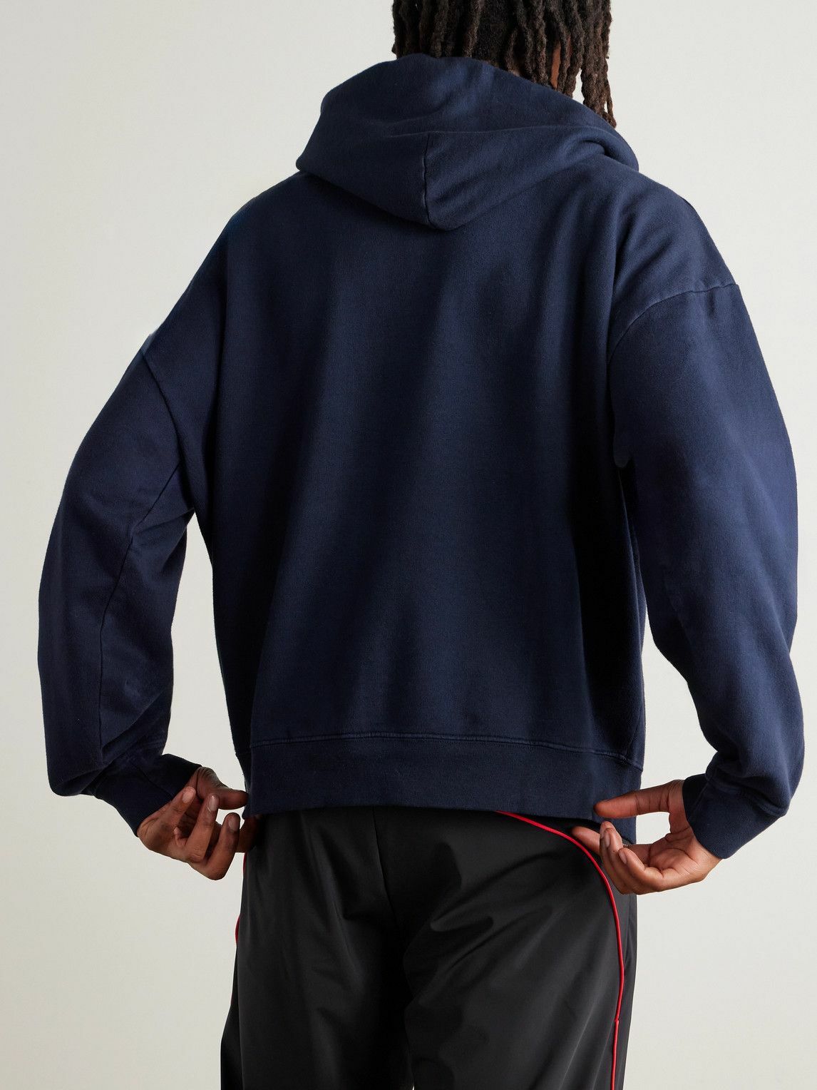 DISTRICT VISION - California Logo-Print Stone-Washed Cotton-Jersey Hoodie - Blue