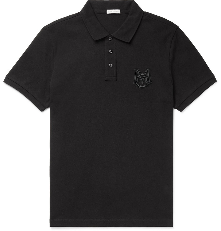 Photo: MONCLER - Slim-Fit Logo-Embroidered Cotton-Piqué Polo Shirt - Black