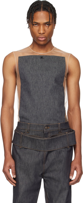 Photo: Courrèges Beige & Gray Illusion Square Denim Tank Top