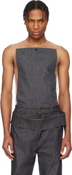Courrèges Beige & Gray Illusion Square Denim Tank Top