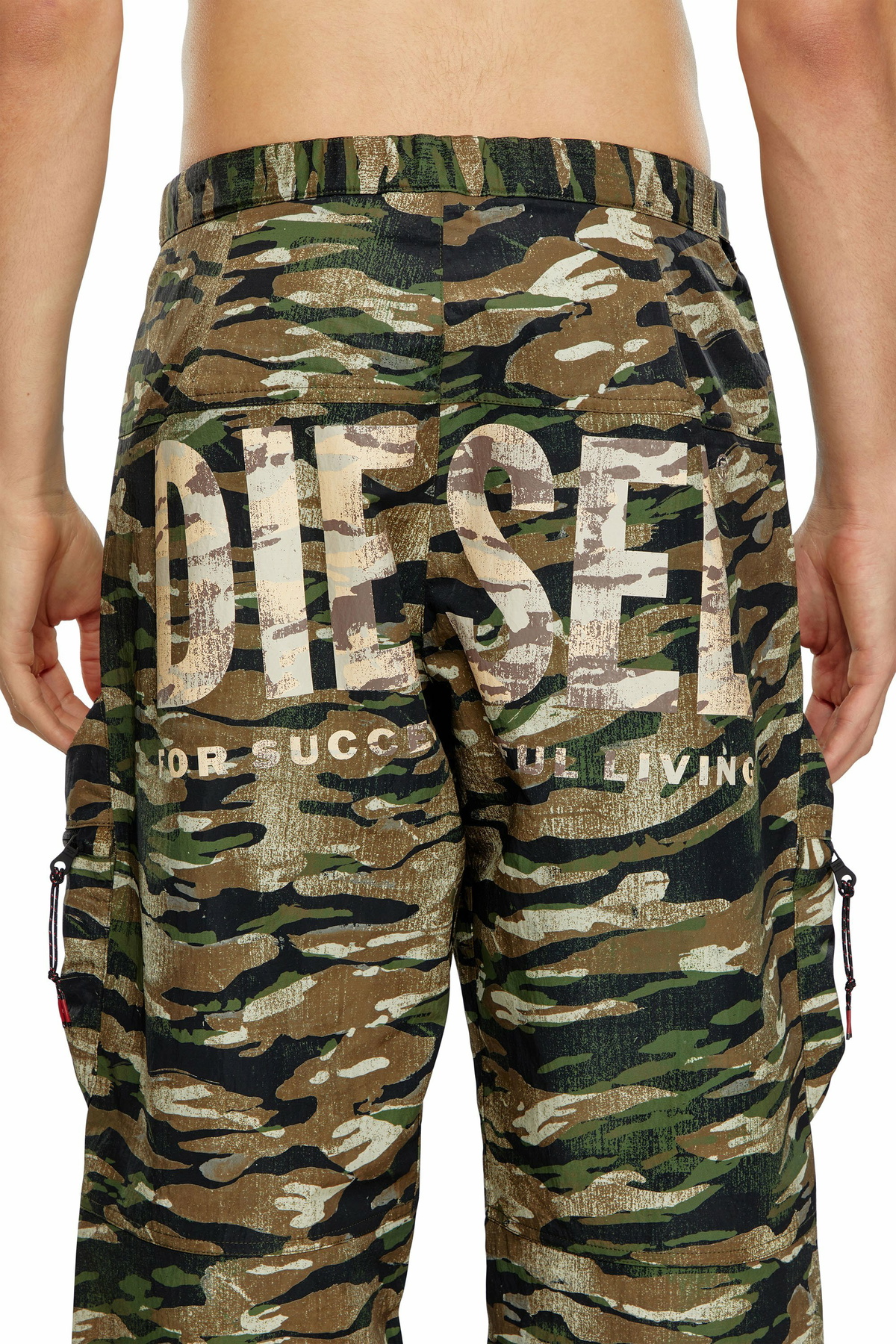 Diesel Nylon cargo pants with worn camo print - Pants Mens in