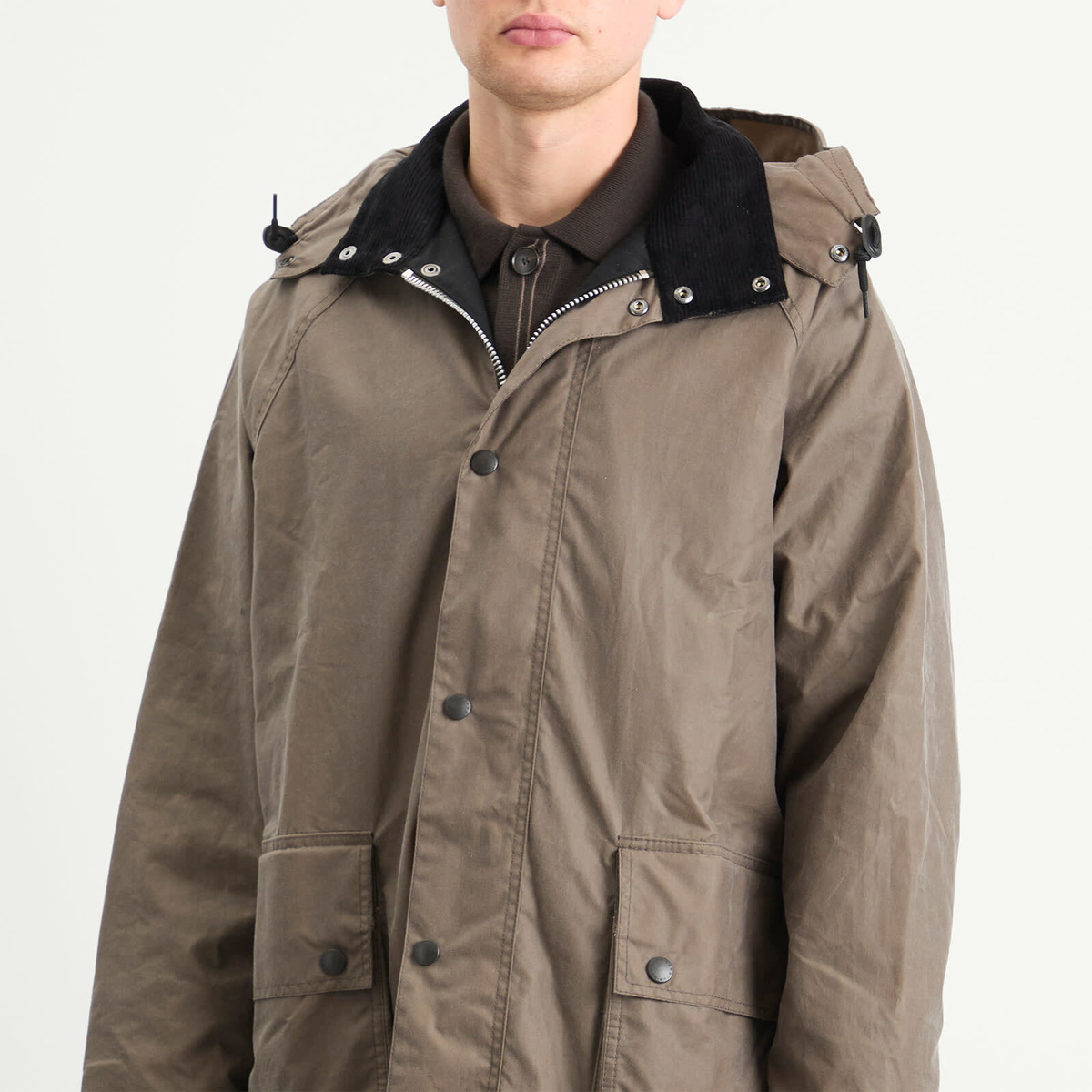 Barbour Men's x Margaret Howell Stand Collar Wax Parka Jacket in Kelp