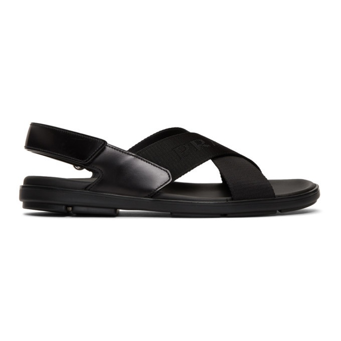 Photo: Prada Black Logo Tape Ankle Strap Sandals