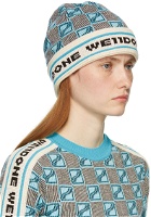 We11done Blue Logo All Over Short Beanie