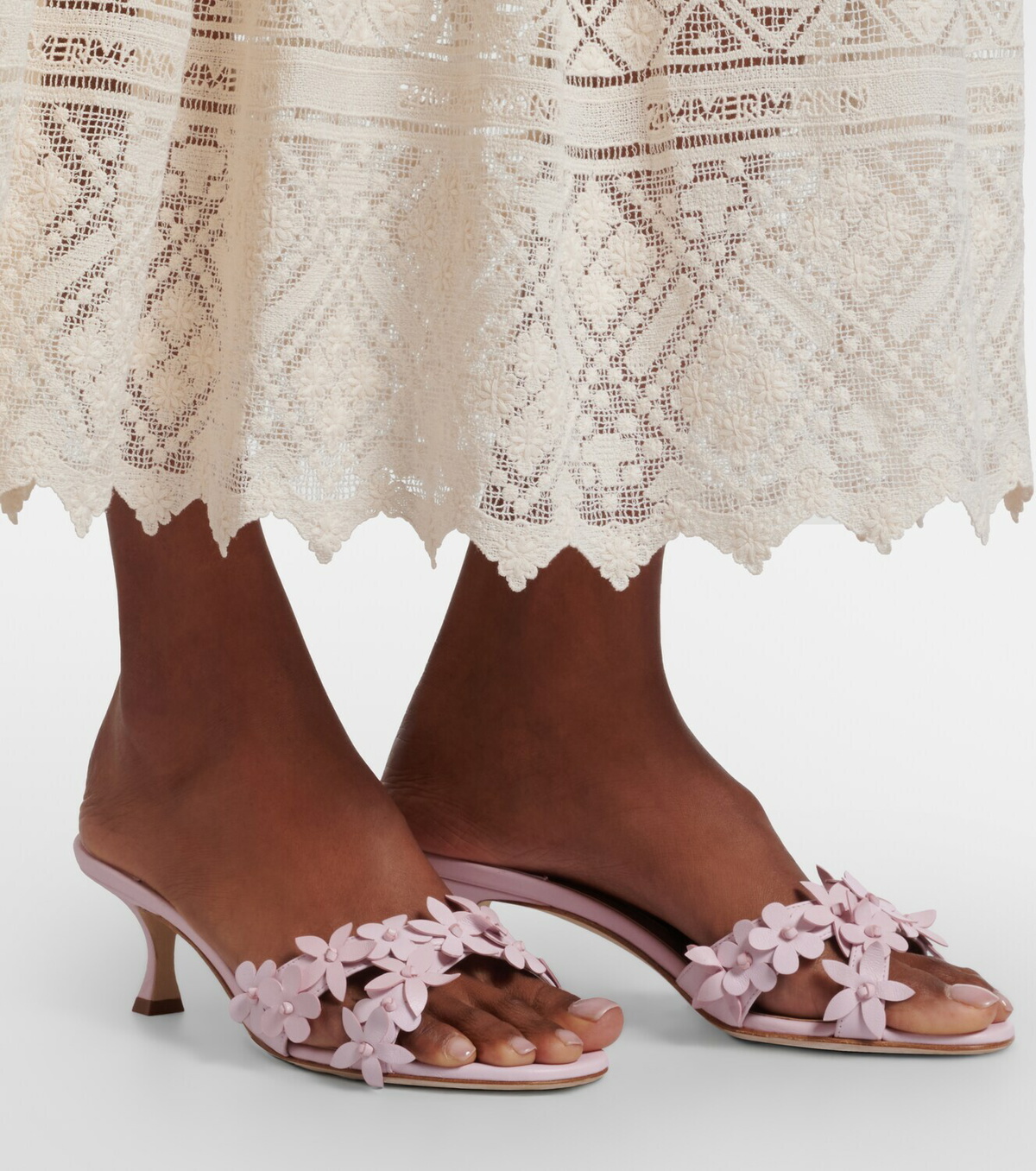 Manolo Blahnik Anista floral-appliqué leather mules