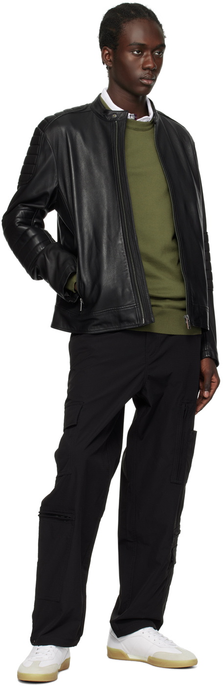 BOSS Black Quilted Leather Bomber Jacket BOSS