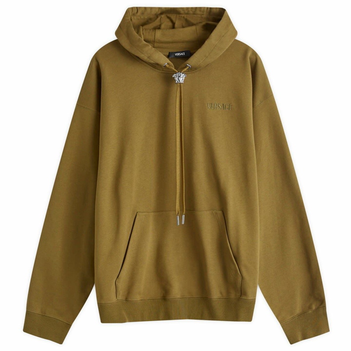 Photo: Versace Men's Medusa Tie Popover Hoody in Dark Olive