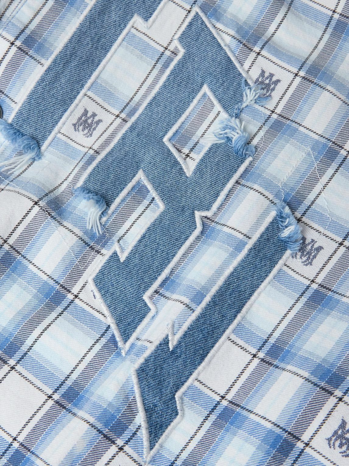 AMIRI - Denim-Trimmed Logo-Appliquéd Checked Cotton-Flannel Hooded