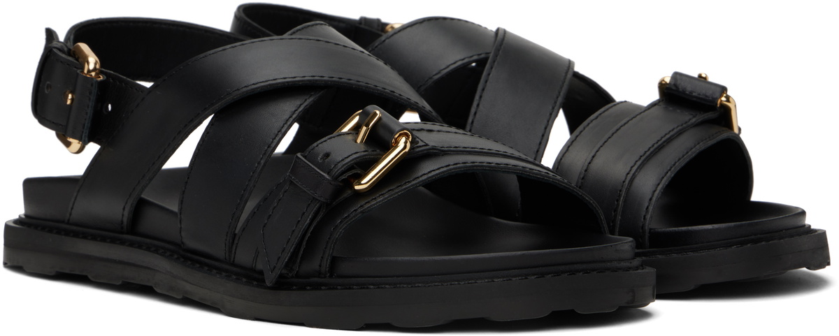 Moschino Black Calfskin Buckle Sandals