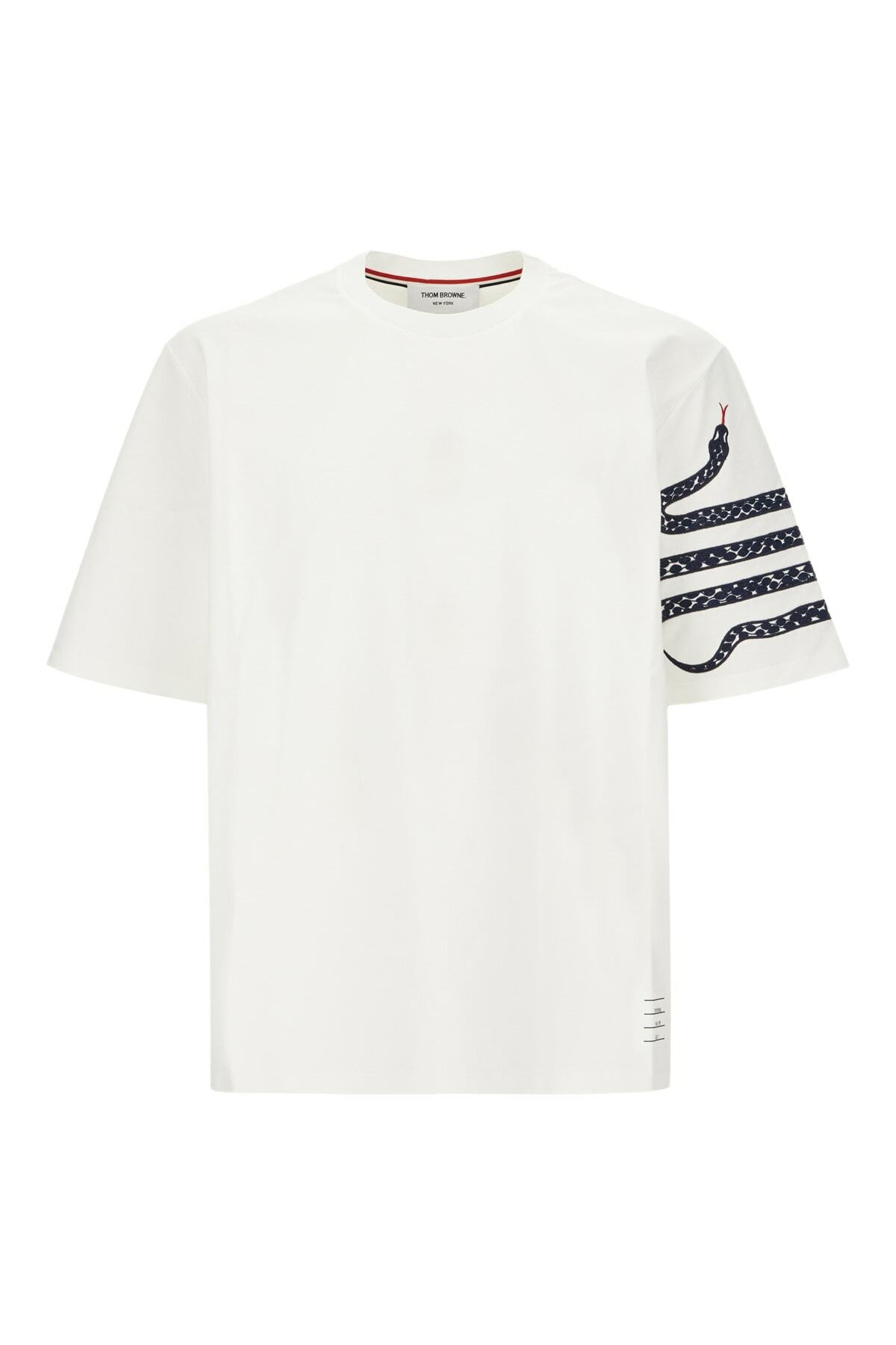 【送料&関税込】Thom Browne Knitted T-shirt Thom Browne tri-colour Striped Knit T-shirt | Blue | FARFETCH