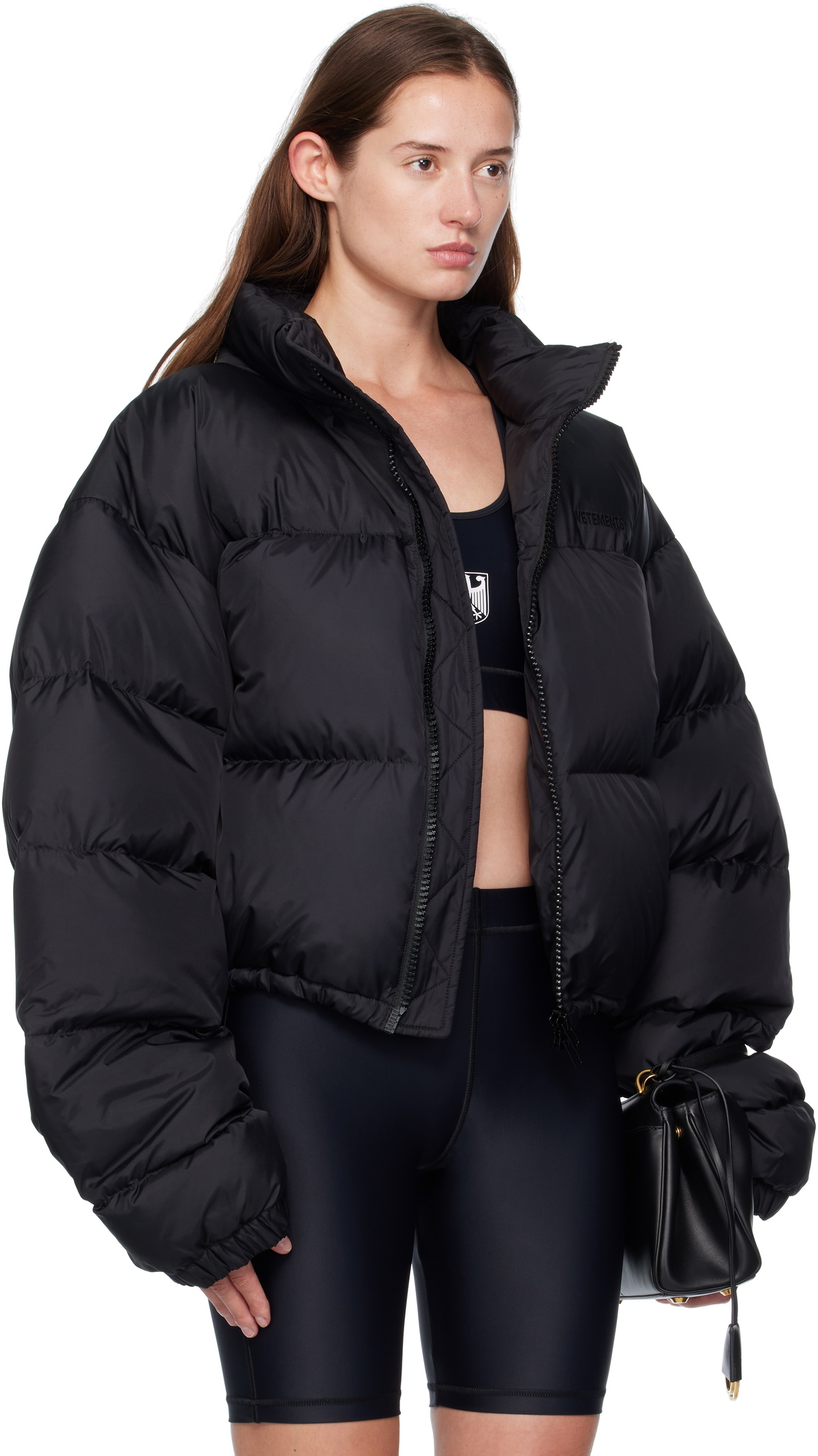 VETEMENTS Black Double Logo Boxy Down Jacket