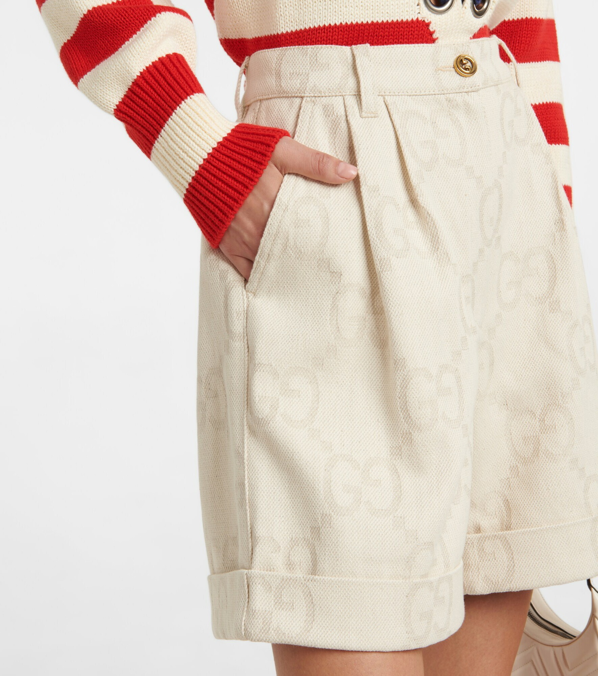 ショートパンツ GUCCI SS24 Ivory tweed shorts (776464ZAOOU 9200) Gucci White High-Waist Tweed Shorts Gucci