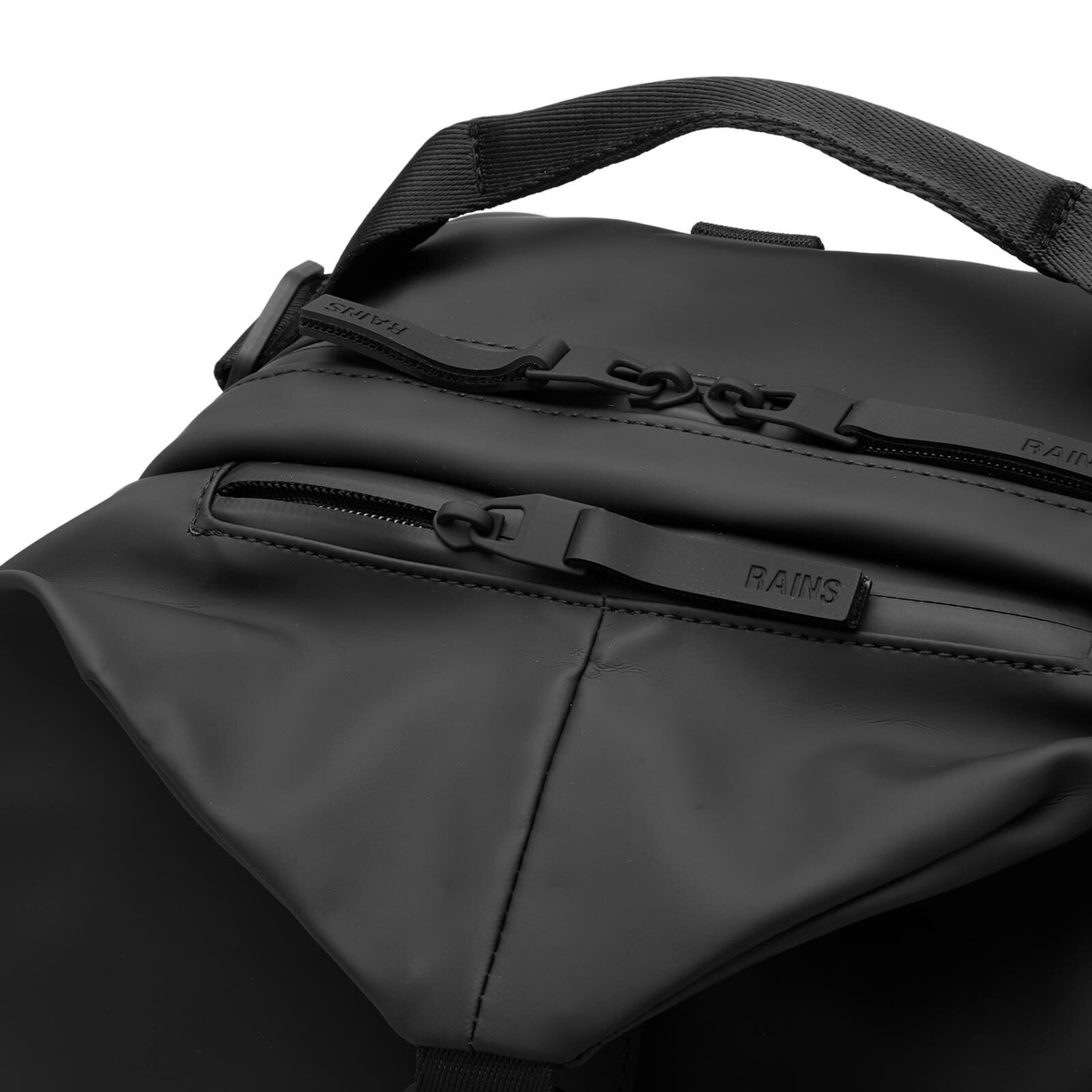 RAINS Clip Front Backpack in Black 