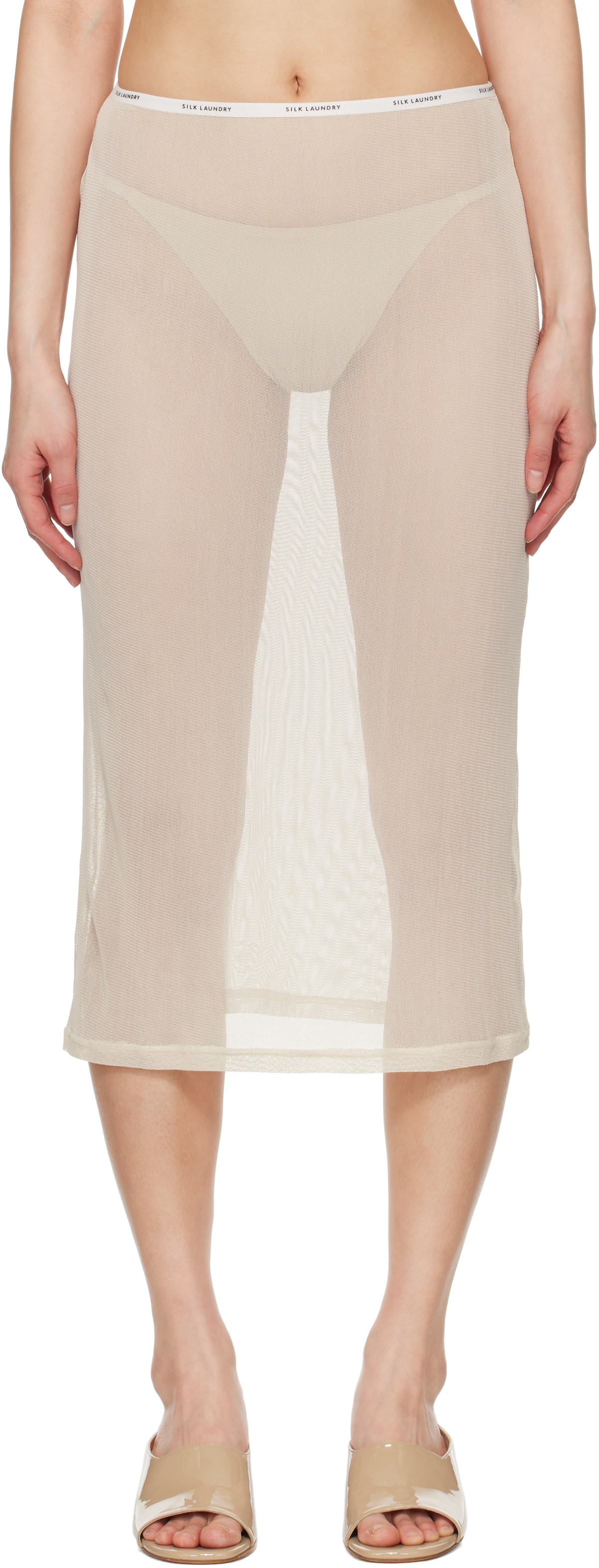 Silk Laundry Beige Mesh Midi Skirt