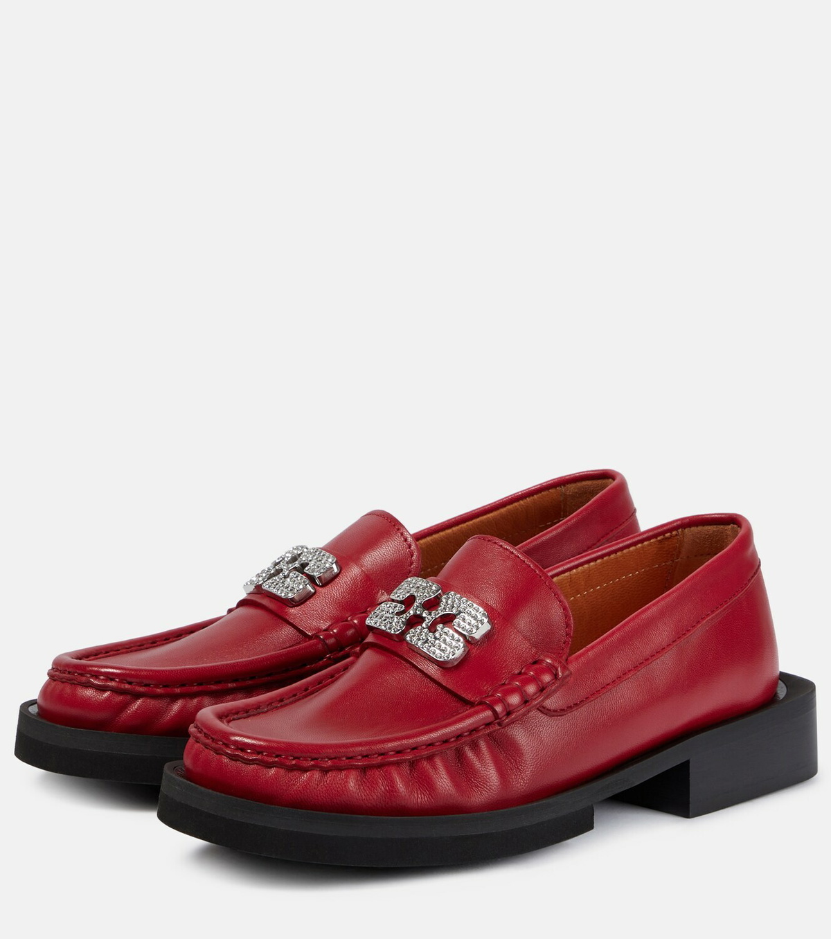 GANNI ロコ刺繍レスアッフスニカ S26144930 099 Ganni Logo embellished leather loafers GANNI